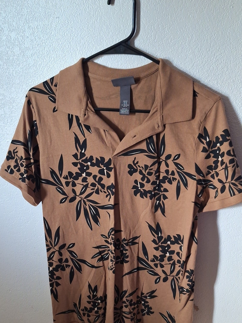 H&M Brown Polo with Black Floral Print